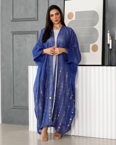 عباية بشت بخام لينن باللون الازرق مع شك يدوي IB137 Blue