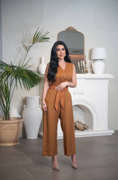 Camel Linen Jumpsuit C:IB1088