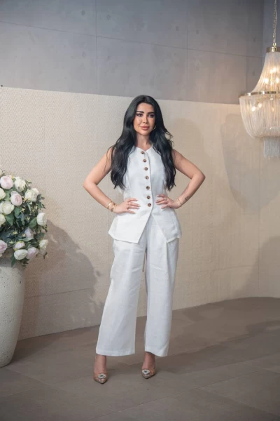 White linen vest and pants set C:IB1089