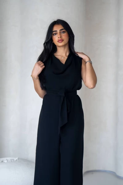 Linen jumpsuit, black, IB1070