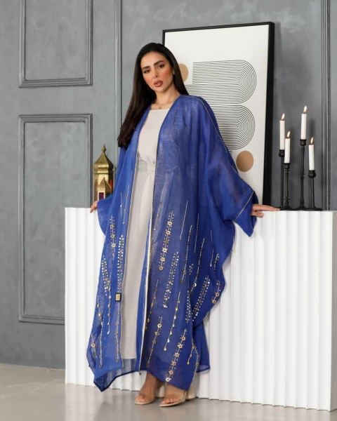 عباية بشت بخام لينن باللون الازرق مع شك يدوي IB137 Blue