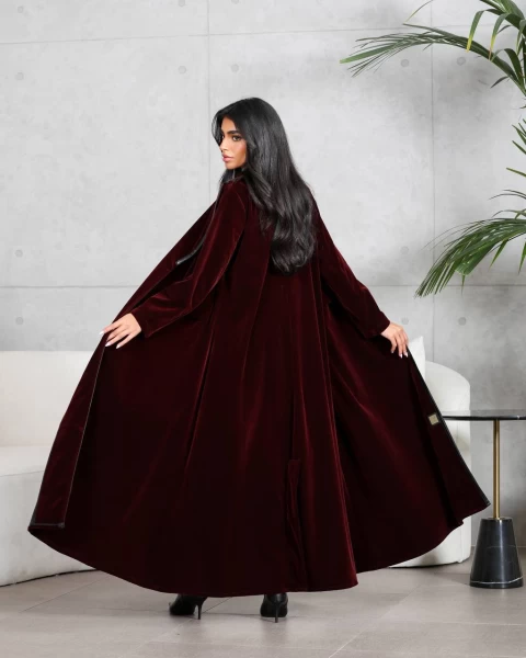 Burgundy velvet blazer abaya IB261 Burgundy